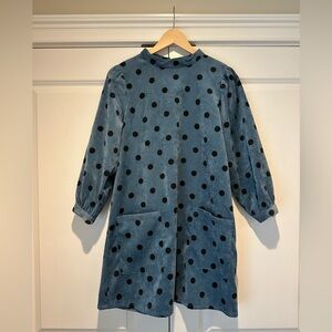 ZARA polka dot corduroy mini dress with front pockets; size Medium